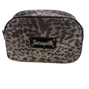 Betseyville by‎ Betsey Johnson Grey Metallic Leopard Print Cosmetic Zipper Bag